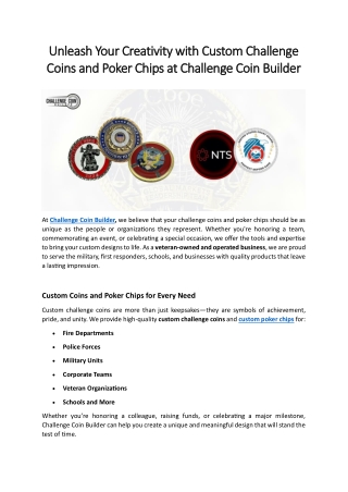 Unleash Your Creativity with Custom Challenge Coins and Poker Chips at Challenge Coin Builder