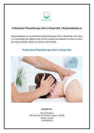 Professional Physiotherapy Clinic in Royal Oak | Royaloakphysio.ca
