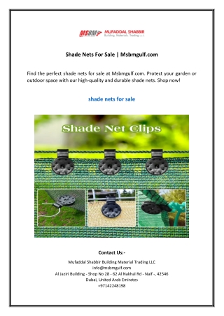 Shade Nets For Sale | Msbmgulf.com