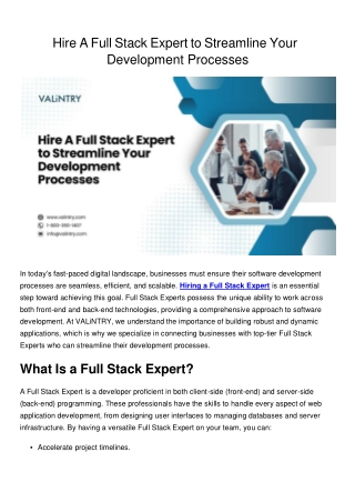 Hire A Full Stack Expert To Streamline Your Development Processes
