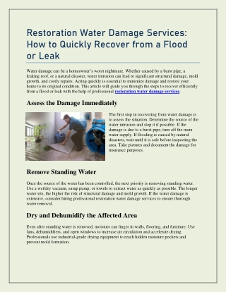 Restoration Water Damage Services: How to Quickly Recover from a Flood or Leak