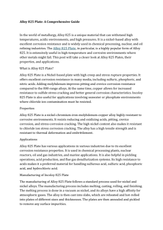 Alloy 825 Plate A Comprehensive Guide