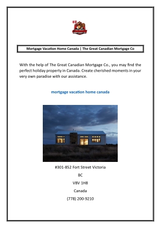 Mortgage Vacation Home Canada | The Great Canadian Mortgage Co