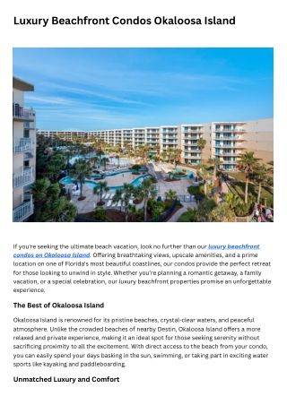 Luxury Beachfront Condos Okaloosa Island