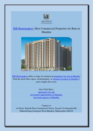 JSB Homemakers Best Commercial Properties for Rent in Mumbai