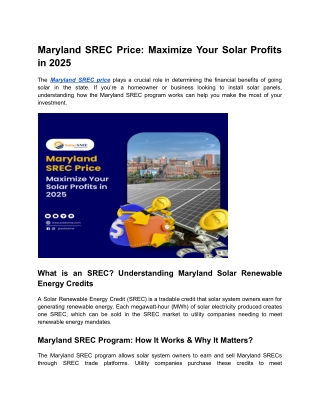 Maryland SREC Price