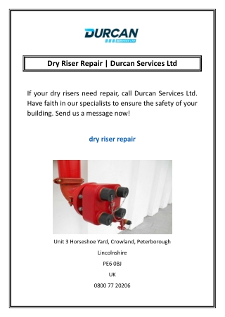 Dry Riser Repair | Durcan Services Ltd
