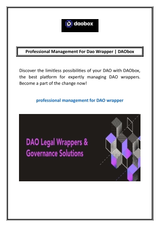Professional Management For Dao Wrapper | DAObox