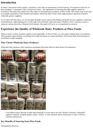 Experience the Quality of Wholesale Dairy Products at Pitco Foods