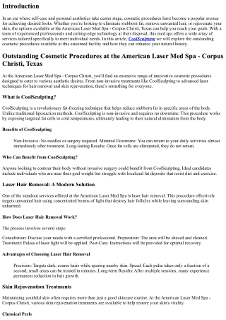 Outstanding Cosmetic Procedures at the American Laser Med Spa - Corpus Christi,