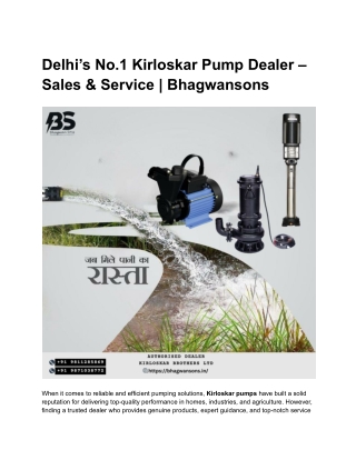 Delhi’s No.1 Kirloskar Pump Dealer – Sales & Service _ Bhagwansons