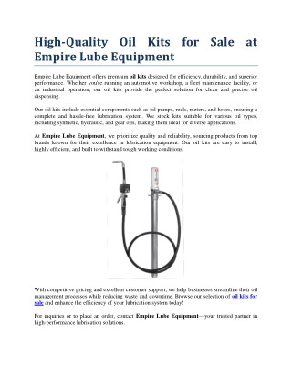 Buy Oil Kits Online at Empire Lube Equipment