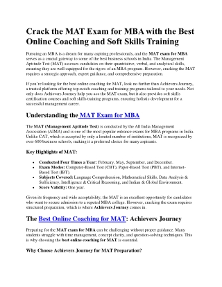 Crack the MAT Exam for MBA with Best Soft Skills Training