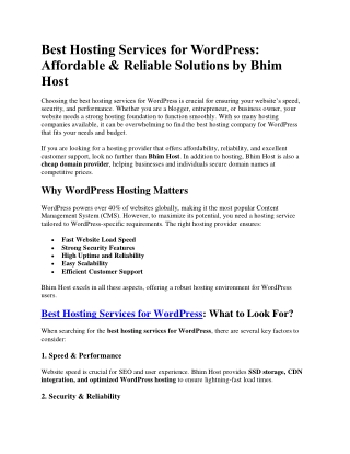 Affordable & Reliable hosting Solutions by Bhim Host