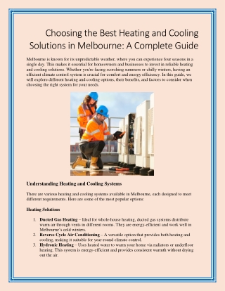 Choosing the Best Heating and Cooling Solutions in Melbourne A Complete Guide