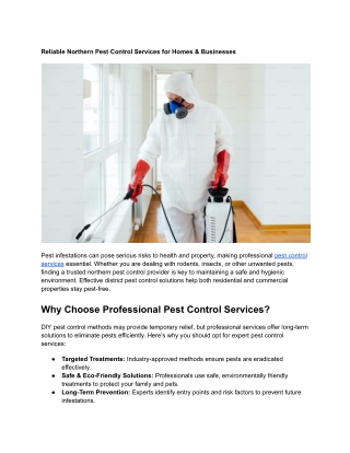 Reliable Northern Pest Control Services for Homes & Businesses