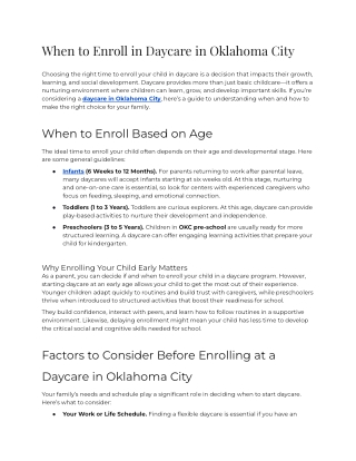 When to Enroll in Daycare in Oklahoma City