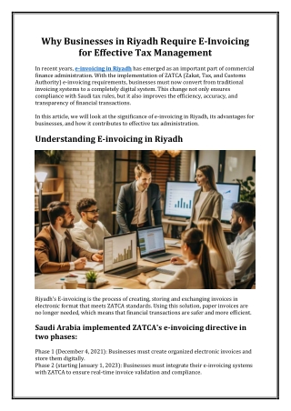 Why Businesses in Riyadh Require E-Invoicing for Effective Tax Management