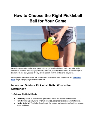 How to Choose the Right Pickleball Ball for Your Game