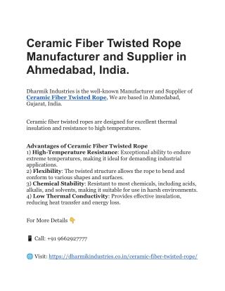 Ceramic Fiber Twisted Rope Manufacturer and Supplier in Ahmedabad, India