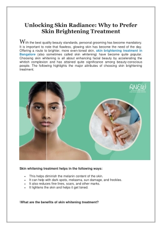 Unlocking Skin Radiance, Why to Prefer Skin Brightening Treatment