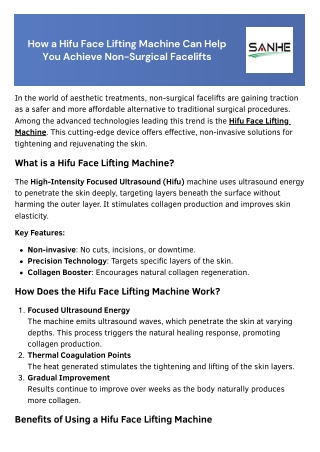How a Hifu Face Lifting Machine Can Help You Achieve Non-Surgical Facelifts