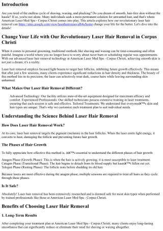 Change Your Life with Our Revolutionary Laser Hair Removal in Corpus Christi