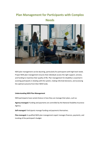 Plan Management for Participants with Complex Needs
