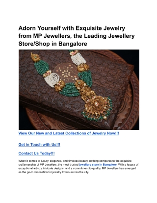Adorn Yourself with Exquisite Jewelry from MP Jewellers, the Leading Jewellery Store in Bangalore