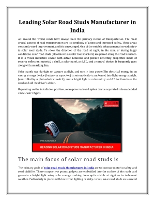 Leading Solar Road Studs Manufacturer in India