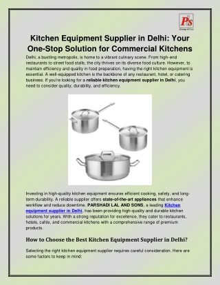 Kitchen equipment supplier in Delhi