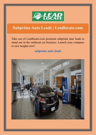 Subprime Auto Leads | Leadlocate.com