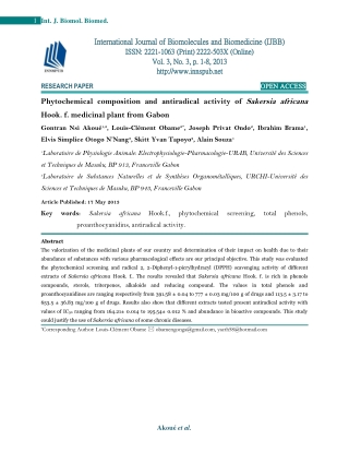 Phytochemical composition and antiradical activity of Sakersia africana Hook. f.