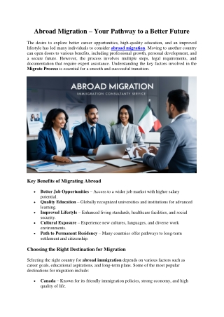 Abroad Migration – Your Pathway to a Better Future