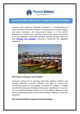 Gulmarg Tour Packages for You - Peacock Holidays