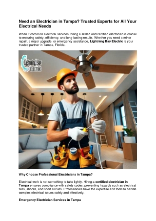 Need an Electrician in Tampa? Trusted Experts for All Your Electrical Needs