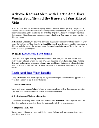 Achieve Radiant Skin with Lactic Acid Face Wash