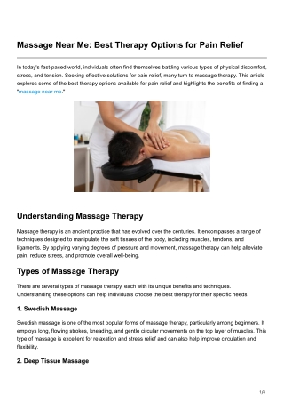 Massage Near Me Best Therapy Options for Pain Relief