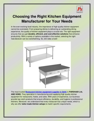 Restaurant kitchen equipment supplier in Delhi