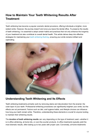 How to Maintain Your Teeth Whitening Results After Treatment