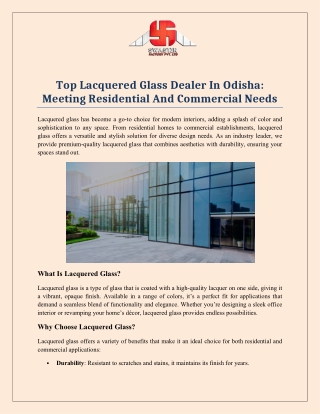 Top Lacquered Glass Dealer In Odisha: Meeting Residential And Commercial Needs