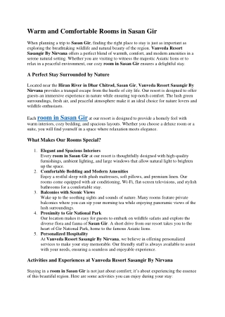 Warm and Comfortable Rooms in Sasan Gir