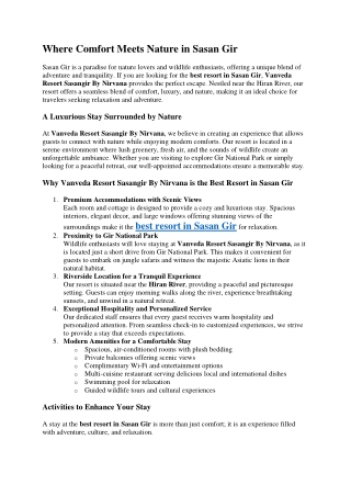 Where Comfort Meets Nature in Sasan Gir