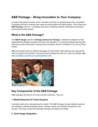 S&B Package – Bring Innovation to Your Company