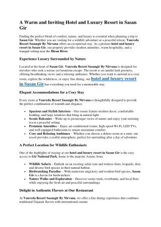 A Warm and Inviting Hotel and Luxury Resort in Sasan Gir