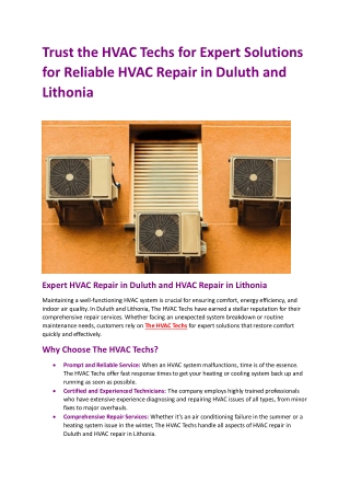 Trust the HVAC Techs for Expert Solutions for Reliable HVAC Repair in Duluth and Lithonia