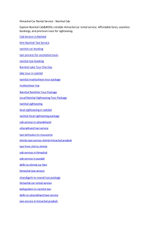 Himachal Car Rental Service - Nainital Cab