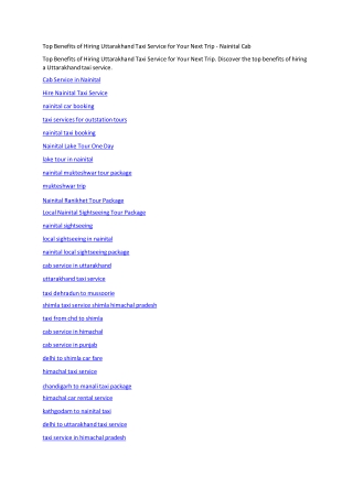 Top Benefits of Hiring Uttarakhand Taxi Service for Your Next Trip - Nainital Ca