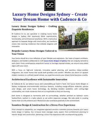 Luxury Home Designs Sydney – Create Your Dream Home with Cadence & Co