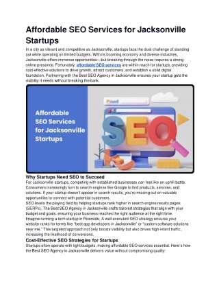 Affordable SEO Services for Jacksonville Startups